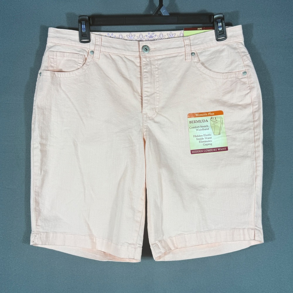 Faded Glory Shorts Women 16W Pink Bermuda Comfort Waist Peach Whisper Stretch
